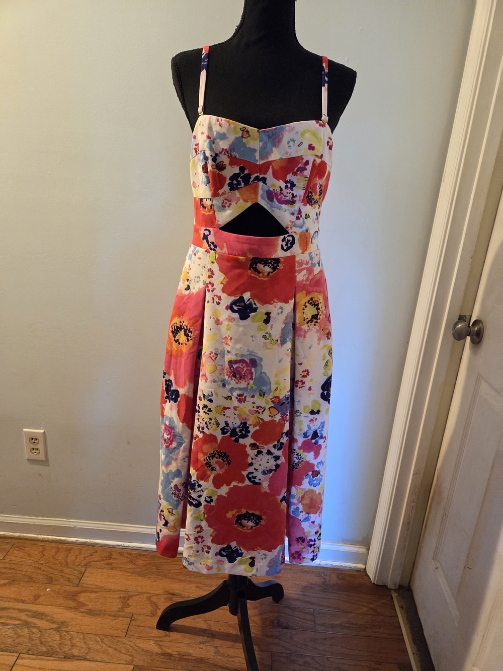 RACHEL Rachel Roy Pink Red Blue Floral Cutout Midi Dress